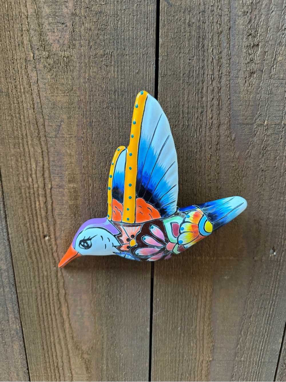 Colorful Talavera Blue Hummingbird Wall Decor - Decorative Bird Accent